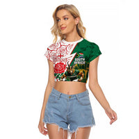 Personalized South Africa and England Rugby Raglan Cropped T Shirt Springboks Mascot With Red Rose