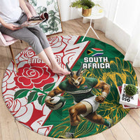 South Africa and England Rugby Round Carpet Springboks Mascot With Red Rose