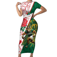 Personalized South Africa and England Rugby Short Sleeve Bodycon Dress Springboks Mascot With Red Rose
