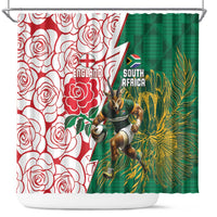 South Africa and England Rugby Shower Curtain Springboks Mascot With Red Rose