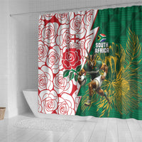 South Africa and England Rugby Shower Curtain Springboks Mascot With Red Rose