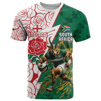 Personalized South Africa and England Rugby T Shirt Springboks Mascot With Red Rose