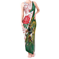 Personalized South Africa and England Rugby Tank Maxi Dress Springboks Mascot With Red Rose
