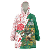 Personalized South Africa and England Rugby Wearable Blanket Hoodie Springboks Mascot With Red Rose
