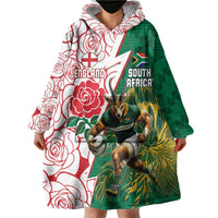 Personalized South Africa and England Rugby Wearable Blanket Hoodie Springboks Mascot With Red Rose