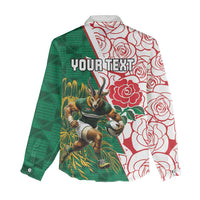 Personalized South Africa and England Rugby Women Casual Shirt Springboks Mascot With Red Rose