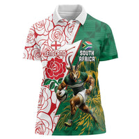 Personalized South Africa and England Rugby Women Polo Shirt Springboks Mascot With Red Rose