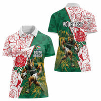 Personalized South Africa and England Rugby Women Polo Shirt Springboks Mascot With Red Rose