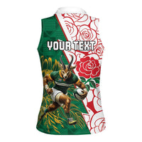 Personalized South Africa and England Rugby Women Sleeveless Polo Shirt Springboks Mascot With Red Rose
