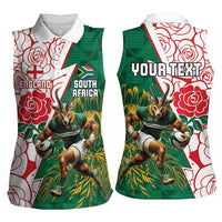 Personalized South Africa and England Rugby Women Sleeveless Polo Shirt Springboks Mascot With Red Rose