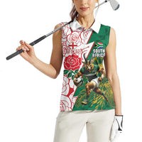 Personalized South Africa and England Rugby Women Sleeveless Polo Shirt Springboks Mascot With Red Rose