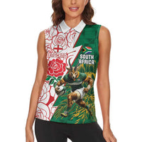 Personalized South Africa and England Rugby Women Sleeveless Polo Shirt Springboks Mascot With Red Rose