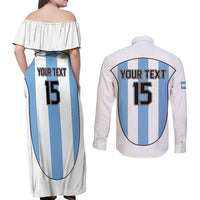 Custom Argentina Football Couples Matching Off Shoulder Maxi Dress and Long Sleeve Button Shirt Vamos Vamos Argentina