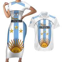 Custom Argentina Football Couples Matching Short Sleeve Bodycon Dress and Hawaiian Shirt Vamos Vamos Argentina