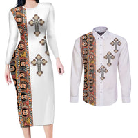 Ethiopia Angels Tilet Couples Matching Long Sleeve Bodycon Dress and Long Sleeve Button Shirt Ethiopian Cross