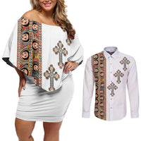 Ethiopia Angels Tilet Couples Matching Off Shoulder Short Dress and Long Sleeve Button Shirt Ethiopian Cross