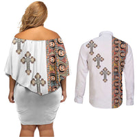 Ethiopia Angels Tilet Couples Matching Off Shoulder Short Dress and Long Sleeve Button Shirt Ethiopian Cross