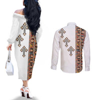 Ethiopia Angels Tilet Couples Matching Off The Shoulder Long Sleeve Dress and Long Sleeve Button Shirt Ethiopian Cross