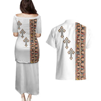 Ethiopia Angels Tilet Couples Matching Puletasi and Hawaiian Shirt Ethiopian Cross