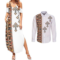 Ethiopia Angels Tilet Couples Matching Summer Maxi Dress and Long Sleeve Button Shirt Ethiopian Cross