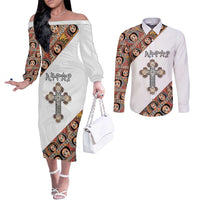 Personalized Ethiopian Orthodox Church Angel Couples Matching Off The Shoulder Long Sleeve Dress and Long Sleeve Button Shirt