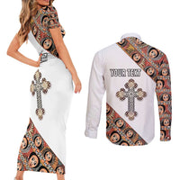 Personalized Ethiopian Orthodox Church Angel Couples Matching Short Sleeve Bodycon Dress and Long Sleeve Button Shirt