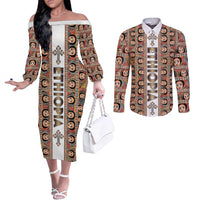 Personalized Ethiopian Tewahedo Angel Orthodox Couples Matching Off The Shoulder Long Sleeve Dress and Long Sleeve Button Shirt