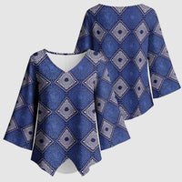 Indigo Diamond African Ankara Pattern Kimono Sleeve Blouse
