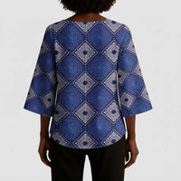 Indigo Diamond African Ankara Pattern Kimono Sleeve Blouse