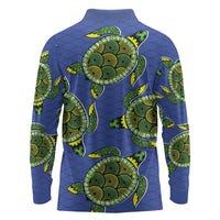 Emerald Turtle African Ankara Pattern Long Sleeve Polo Shirt