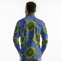 Emerald Turtle African Ankara Pattern Long Sleeve Polo Shirt