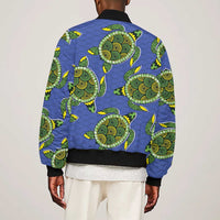 Emerald Turtle African Ankara Pattern Sleeve Zip Bomber Jacket