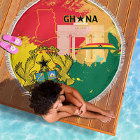 Ghana Republic Day Beach Blanket Black Star Square With Coat Of Arms