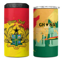 Personalized Ghana Republic Day 4 in 1 Can Cooler Tumbler Black Star Square With Coat Of Arms