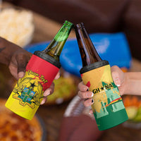 Personalized Ghana Republic Day 4 in 1 Can Cooler Tumbler Black Star Square With Coat Of Arms