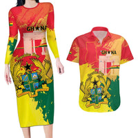 Personalized Ghana Republic Day Couples Matching Long Sleeve Bodycon Dress and Hawaiian Shirt Black Star Square With Coat Of Arms