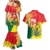 Personalized Ghana Republic Day Couples Matching Mermaid Dress and Hawaiian Shirt Black Star Square With Coat Of Arms