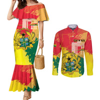 Personalized Ghana Republic Day Couples Matching Mermaid Dress and Long Sleeve Button Shirt Black Star Square With Coat Of Arms