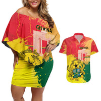 Personalized Ghana Republic Day Couples Matching Off Shoulder Short Dress and Hawaiian Shirt Black Star Square With Coat Of Arms