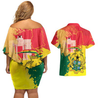 Personalized Ghana Republic Day Couples Matching Off Shoulder Short Dress and Hawaiian Shirt Black Star Square With Coat Of Arms