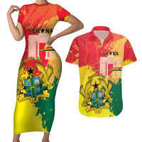 Personalized Ghana Republic Day Couples Matching Short Sleeve Bodycon Dress and Hawaiian Shirt Black Star Square With Coat Of Arms