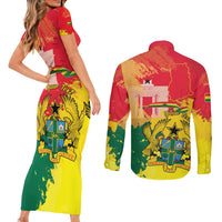 Personalized Ghana Republic Day Couples Matching Short Sleeve Bodycon Dress and Long Sleeve Button Shirt Black Star Square With Coat Of Arms