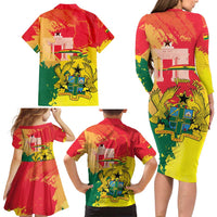 Personalized Ghana Republic Day Family Matching Long Sleeve Bodycon Dress and Hawaiian Shirt Black Star Square With Coat Of Arms