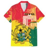 Personalized Ghana Republic Day Family Matching Off The Shoulder Long Sleeve Dress and Hawaiian Shirt Black Star Square With Coat Of Arms