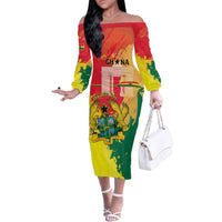 Personalized Ghana Republic Day Family Matching Off The Shoulder Long Sleeve Dress and Hawaiian Shirt Black Star Square With Coat Of Arms