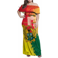 Personalized Ghana Republic Day Family Matching Off Shoulder Maxi Dress and Hawaiian Shirt Black Star Square With Coat Of Arms