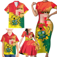 Personalized Ghana Republic Day Family Matching Short Sleeve Bodycon Dress and Hawaiian Shirt Black Star Square With Coat Of Arms