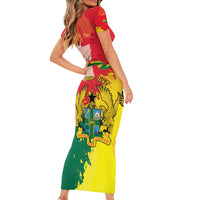 Personalized Ghana Republic Day Family Matching Short Sleeve Bodycon Dress and Hawaiian Shirt Black Star Square With Coat Of Arms