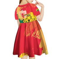 Personalized Ghana Republic Day Kid Short Sleeve Dress Black Star Square With Coat Of Arms