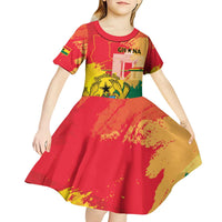 Personalized Ghana Republic Day Kid Short Sleeve Dress Black Star Square With Coat Of Arms